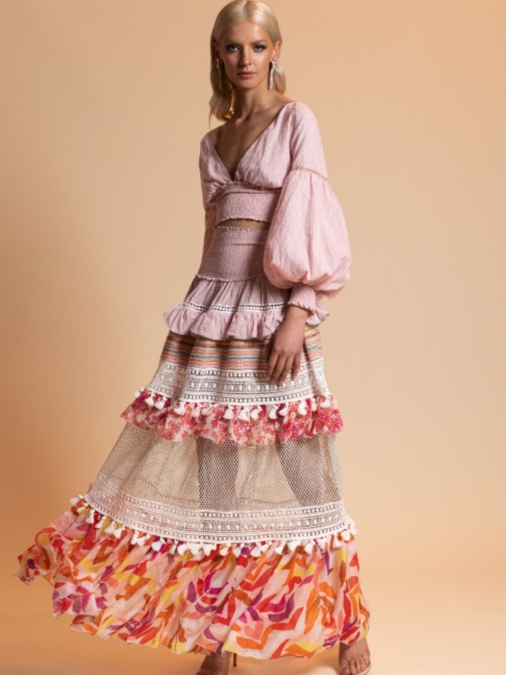 CHIO di STEFANIA D Maxi Skirt With Circular Ruffles